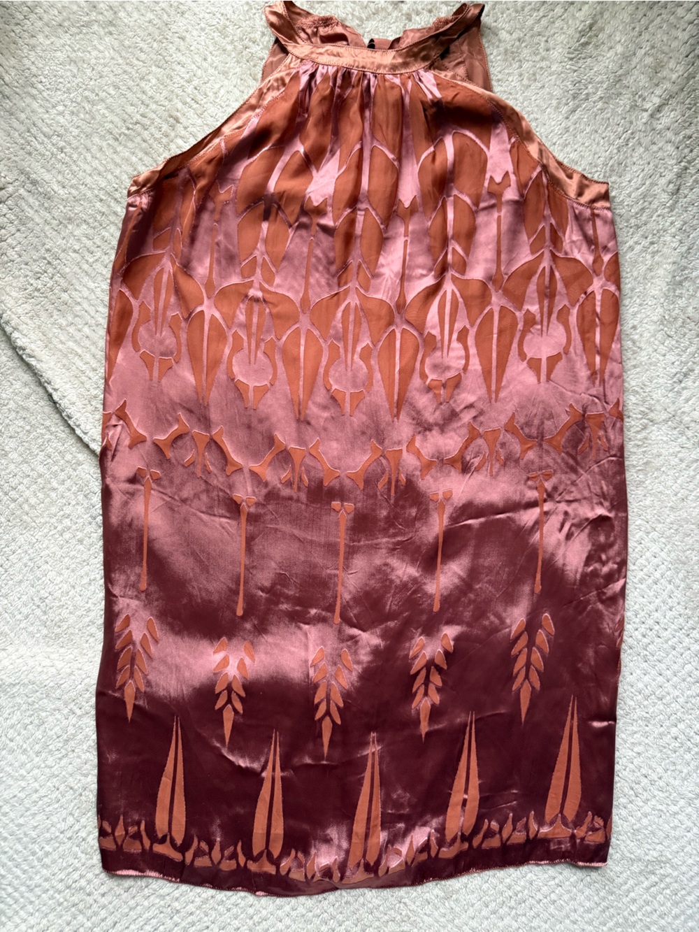 Silky Rose Copper dress with Jacquard Motif